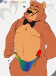  absurd_res anthro barazoku bear bearnard belly big_butt blush blush_lines bow_tie bulge bulge_through_clothing butt chubby_male clothed clothing clothing_pull five_nights_at_freddy&#039;s five_nights_at_freddy&#039;s_2 flat_colors flower happy happy_boy heart_background hi_res himbo jockstrap jockstrap_only jockstrap_pull lgbt_pride male mammal mature_male plant prostitution rainbow_jockstrap rainbow_signature rainbow_speedo riley_morningstar rose_(flower) scottgames shy slightly_chubby smile solo speedo speedo_only speedo_pull stripper super-tuler swimwear thick_thighs tongue tongue_out topless toy_freddy_(fnaf) tugging tugging_clothing underwear underwear_only underwear_pull wide_hips 