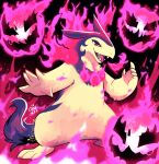  ambiguous_gender anthro blue_body blue_fur colored_fire fire fur ghost hi_res hisuian_form hisuian_typhlosion nintendo open_mouth pokemon pokemon_(species) purple_eyes purple_fire regional_form_(pokemon) solo spirit standing teeth the-chu yellow_body yellow_fur 