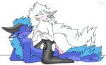  &lt;3 anthro bed big_tail blep blue_body blue_fur blue_hair blush bodily_fluids breasts clothing dragon duo female female_penetrated fur furniture furred_dragon hair hi_res horn leeya_(zertyz) legwear legwear_only male male/female male_penetrating male_penetrating_female orange_eyes penetration pillow sex sweat tail thigh_highs tongue tongue_out vaginal vaginal_penetration white_body white_fur zertyz zertyz_(character) 
