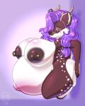  anthro antlers areola belly big_belly big_breasts big_butt black_areola black_nipples breasts brown_body brown_fur butt deer dominique_(bionichound) ear_piercing ear_ring eyewear female finger_ring fur glasses hair hi_res horn huge_breasts hyper hyper_pregnancy inner_ear_fluff kneeling mammal nipple_piercing nipples nude piercing pregnant pregnant_female purple_hair rawnchyrancher ring_(jewelry) ring_piercing solo thick_thighs tied_hair tuft white_body white_fur 