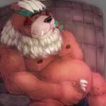  1:1 2023 anthro bear belly big_belly eyes_closed hi_res humanoid_hands kemono kimun_kamui_(tas) laohu lifewonders male mammal moobs nipples overweight overweight_male solo tokyo_afterschool_summoners 