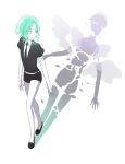 1other androgynous aqua_eyes aqua_hair arms_at_sides bangs bare_legs black_footwear black_necktie broken commentary different_shadow dual_persona from_above full_body gem_uniform_(houseki_no_kuni) highres houseki_no_kuni looking_at_another looking_away looking_back moon_uniform_(houseki_no_kuni) necktie other_focus phosphophyllite phosphophyllite_(ll) puffy_short_sleeves puffy_sleeves see-through see-through_sleeves severed_arm severed_head severed_leg severed_limb severed_torso shards shoes short_hair short_sleeves simple_background solo sparkle spoilers symbolism walking white_background wide_sleeves yagi_hara 