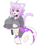  abs absurd_res animal_humanoid big_breasts big_butt blush blush_lines breasts butt cat_humanoid clothing fangs felid felid_humanoid feline feline_humanoid female hair hand_on_leg hi_res holding_breast hololive huge_breasts huge_butt humanoid japanese_text mammal mammal_humanoid navel okayu_nekomata open_mouth purple_eyes purple_hair signature simple_background smile solo standing tail teeth text thick_thighs torn_clothing under_boob virtual_youtuber zozo_draws 