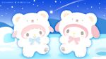  animal_costume bear_costume blue_bow bow falling_star full_body ice my_melody my_sweet_piano no_humans official_art open_mouth pink_bow sanrio smile stuffed_animal stuffed_bunny stuffed_toy 