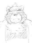  absurd_res accessory anthro bust_portrait canid canine eyebrows fluffy_chest headband hi_res kpc_drawing99 lifewonders live_a_hero male mammal overweight portrait raccoon_dog shoen sketch solo tanuki thick_eyebrows 