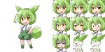  &gt;_&lt; 1girl :3 :d :o bangs blush boots chibi closed_eyes closed_mouth commentary_request expressions green_footwear green_hair green_shorts hair_between_eyes hands_on_hips highres multiple_views orange_eyes parted_lips puffy_short_sleeves puffy_shorts puffy_sleeves ryogo shirt short_sleeves shorts smile solid_oval_eyes suspender_shorts suspenders transparent_background turn_pale v-shaped_eyebrows voicevox white_shirt zundamon 