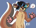  &lt;3 2022 ahoge andromorph anthro asking asking_for_hug black_eyebrows black_eyelashes black_hair black_nose blue_background blue_highlights brown_body brown_fur brown_tail chest_tuft claws collarbone crotch_tuft dialogue digital_media_(artwork) doppy ear_tuft eyebrows eyes_closed fangs front_view fur girly glossy_hair gloves_(marking) grey_ears grey_paws hair heart_after_text hi_res highlights_(coloring) intersex looking_at_viewer male mammal markings multicolored_body multicolored_ears multicolored_fur multicolored_hair multicolored_tail mustelid nude nude_male one_tooth open_mouth open_palm open_smile otter outline pawpads paws pink_mouth pink_pawpads question question_mark question_to_viewer raised_arm simple_background smile snackaroos solo speech_bubble standing tail tan_chest tan_tail teeth text tongue tuft watermark white_outline white_speech_bubble 