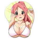  blush breast_mousepad breasts k-on! large_breasts long_hair lowres miura_akane mousepad parody pink_hair ponytail simple_background solo 