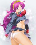  asamiya_athena ass black_serafuku breasts butt_crack medium_breasts mokomoko_yanakku panties purple_eyes purple_hair school_uniform serafuku skirt skirt_lift solo the_king_of_fighters the_king_of_fighters_xii underboob underwear white_panties 