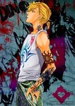  1boy blonde_hair date dated dino dino_cavallone hand_on_hip heart hips katekyo_hitman_reborn katekyo_hitman_reborn! male male_focus solo tattoo text 