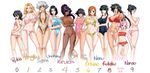  11girls 6+girls ass backboob bikini black_hair bleach blonde blonde_hair blush breast_hold breasts butt_crack cleavage crossed_arms dark_skin duplicate female flat_chest hand_on_hip huge_breasts inoue_orihime ise_nanao kagami kagami_hirotaka kotetsu_isane kuchiki_rukia kurotsuchi_nemu large_breasts lineup long_hair looking_at_viewer looking_back matsumoto_rangiku midriff multiple_girls navel one-piece_swimsuit orange_hair pink_hair purple_hair shiba_kuukaku shihouin_yoruichi short_hair silver_hair simple_background single_braid smile soifon sui-feng swimsuit tattoo topless unohana_retsu white_background white_hair 