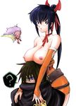  black_hair breast_rest breasts breasts_on_head detached_sleeves elbow_gloves final_fantasy final_fantasy_unlimited gloves hair_ribbon headboob konkitto kuroki_kaze large_breasts lisa_pacifist nipples ribbon 