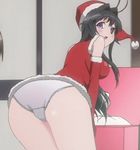  1girl animated animated_gif ass ass_shake black_hair breasts gif kanokon long_hair lowres minamoto_chizuru panties presenting purple_eyes santa_costume sideboob underwear wiggle 