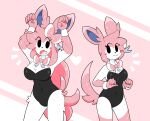  anthro blush bunny_costume clothed clothing collar colored colored_nails costume digital_drawing_(artwork) digital_media_(artwork) duo eeveelution female fluffy fluffy_chest generation_6_pokemon girly hair hi_res male male/female nails nintendo pink_hair pink_nails pokemon pokemon_(species) rex_santos standing sylveon 