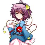  1girl ahoge alphes_(style) bangs black_hairband closed_mouth commentary_request hairband heart jinny_(jinnytaru) komeiji_satori long_sleeves looking_at_viewer lowres parody pink_eyes pink_hair short_hair simple_background solo style_parody third_eye touhou upper_body white_background 