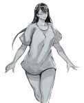  1girl bangs breasts closed_mouth collarbone glasses grey_background greyscale highres kamishiro_rize large_breasts long_hair monochrome shirt short_sleeves simple_background smile solo tokyo_ghoul yourfreakyneighbourh 