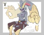  abs absurd_res anthro beckoning big_ears big_hands black_sclera bodily_fluids breasts clothed clothing female fur generation_1_pokemon generation_4_pokemon gesture grey_body grey_fur hentaly hi_res hybrid legwear lopunny machamp medium_breasts muscular muscular_anthro muscular_legs muscular_thighs nintendo ok_sign pokemon pokemon_(species) red_eyes simple_background sitting solo sweat thick_thighs topless topless_anthro topless_female torn_clothing torn_legwear 