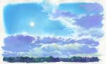  blue_sky border cloud day highres no_humans original outdoors painting_(medium) sawitou_mizuki sky sun traditional_media white_border 