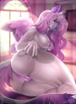  anthro big_breasts blush breasts cocicka equid equine female genitals hair hi_res horn looking_at_viewer mammal multicolored_hair nipples nude pussy shaded solo unicorn white_body 