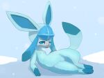  absurd_res blue_body blue_eyes blush eeveelution female feral generation_4_pokemon genitals glaceon hi_res isana looking_at_viewer nintendo open_mouth pokemon pokemon_(species) pussy solo 