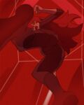  1girl blue_eyes bodysuit breasts catsuit haruyama_kazunori little_witch_academia long_hair looking_at_viewer open_mouth red_eyes red_hair red_theme shiny_chariot skin_tight solo ursula_charistes 