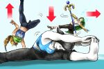  3girls alternate_costume arrow_(symbol) barefoot blonde_hair breasts closed_eyes crop_top green_hair handstand kicdon kid_icarus leg_up midriff multiple_girls one_arm_handstand palutena pants ponytail sheik smile staff stretching super_smash_bros. the_legend_of_zelda the_legend_of_zelda:_ocarina_of_time wii_fit wii_fit_trainer wii_fit_trainer_(female) yoga_pants 