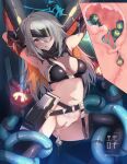  1girl armpits arms_up bestiality black_gloves blush boots breasts cross-section elbow_gloves foley_anden gloves grey_hair highres medium_breasts navel phantasy_star phantasy_star_online_2 pussy red_eyes restrained sex sex_machine solo stationary_restraints tentacles thigh_boots thighhighs 