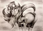  2020 butt clothed clothed_feral clothing cutie_mark equid equine eyewear female feral friendship_is_magic goggles hair hasbro leotard mammal monochrome my_little_pony omnisimon11 pegasus quadruped rainbow_dash_(mlp) raised_tail rear_view solo tail teeth traditional_media_(artwork) uniform wings 