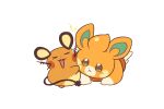  &gt;_&lt; :&lt; :d blush brown_eyes closed_eyes closed_mouth commentary dedenne lightning_bolt_symbol open_mouth pawmi pokemon simple_background smile ssalbulre white_background 