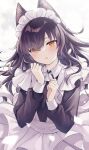  1girl animal_ears black_hair blush cat_ears d: e_(eokiba) floating_hair highres long_hair maid maid_headdress original solo yellow_eyes 