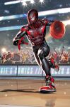  aaron_davis basketball basketball_court black_bodysuit bodysuit character_request comic_cover cosplay cover_image covered_abs crowd dark-skinned_male dark_skin dribbling_(basketball) highres kael_ngu kobe_bryant kobe_bryant_(cosplay) marvel miles_morales official_art playing_sports prowler_(marvel) red_footwear shoes sneakers solo_focus spider-man spider-man:_into_the_spider-verse spider-man_(miles_morales) spider-man_(series) spider_web_print superhero venom_(marvel) wilson_fisk 