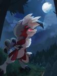  ambiguous_gender anthro biped black_nose canid canine cheek_tuft chest_tuft chufflepop claws cloud digitigrade facial_tuft finger_claws full_moon fur generation_7_pokemon gloves_(marking) glowing glowing_eyes grass grin hi_res leg_markings light lycanroc mammal markings midnight_lycanroc moon moonlight mountain night nintendo outside plant pokemon pokemon_(species) red_body red_eyes red_fur ringed_eyes shaded sharp_teeth sky smile snout socks_(marking) solo standing star starry_sky teeth toe_claws tree tuft white_body white_fur 