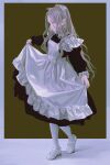  1girl animal_ears apron blonde_hair curtsey fkey frills highres jitome long_hair looking_at_viewer maid mary_janes original pale_skin puffy_sleeves red_eyes shadow shoes solo wavy_hair 