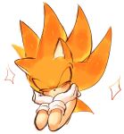  1boy animal_ears animal_nose blush closed_eyes closed_mouth commentary_request furry furry_male gloves hands_on_own_face hands_up hedgehog highres male_focus orange_fur simple_background smile solo sonic_(series) sonic_the_hedgehog star_(symbol) super_sonic upper_body usa37107692 white_background white_gloves yellow_fur 