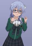  1girl 22/7 blue_eyes blue_hair bow bowtie braid glasses green_jacket hair_ornament jacket li@_(rikku04) long_hair looking_at_viewer maruyama_akane pantyhose pleated_skirt ribbon school_uniform semi-rimless_eyewear shirt skirt under-rim_eyewear 