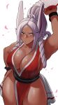  animal_ears arm_guards bare_hips boku_no_hero_academia breasts cosplay dark-skinned_female dark_skin fatal_fury folding_fan gud0c hand_fan hand_on_hip highleg highleg_leotard highres holding holding_fan japanese_clothes kimono large_breasts leotard long_eyelashes mirko muscular ninja pelvic_curtain rabbit_ears rabbit_girl rabbit_tail revealing_clothes rope shiranui_mai shiranui_mai_(cosplay) shy sleeveless sleeveless_kimono snk superhero tail tan the_king_of_fighters thick_thighs thighs thinking toned 