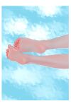  1girl absurdres barefoot blue_sky border cloud cloudy_sky feet feet_only foot_focus highres original outdoors sky soles solo spread_toes toes ulisala white_border 