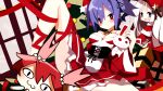  2girls bare_shoulders belt blue_hair christmas disgaea hat highres looking_at_viewer multiple_girls nanozenzen pleinair pointy_ears red_eyes santa_costume short_hair usagi-san 