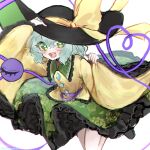  aorin_oekaki buttons commentary_request diamond_button eyeball frilled_shirt_collar frilled_sleeves frills green_eyes green_hair green_skirt happy hat heart heart-shaped_pupils highres komeiji_koishi looking_at_viewer ribbon shirt simple_background skirt smile symbol-shaped_pupils third_eye touhou twitter_username wide_sleeves yellow_ribbon yellow_shirt 
