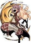  1boy abs bangs brown_pants full_body gate_of_nightmares highres male_focus manatsu_(gate_of_nightmares) mashima_hiro official_art open_mouth pants pink_hair sandals short_hair smile solo spiked_hair teeth third-party_source transparent_background 