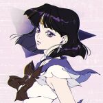  1girl alderion-al bangs bishoujo_senshi_sailor_moon breasts choker chromatic_aberration circlet commentary_request earrings hair_behind_ear jewelry medium_hair parted_lips planet_earrings purple_choker purple_eyes purple_hair purple_sailor_collar sailor_collar sailor_saturn small_breasts solo spanish_commentary tomoe_hotaru upper_body 