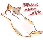  animal_focus blush calico cat closed_eyes commentary_request full_body lowres mitsuki_hina no_humans open_mouth original pawpads plump simple_background translation_request white_background 