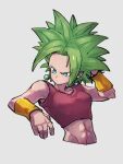  1girl abs dragon_ball dragon_ball_super earrings green_hair grey_background jewelry kefla_(dragon_ball) kemachiku potara_earrings short_hair simple_background solo upper_body 