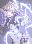  1girl bangs blonde_hair breasts colored_inner_hair constance_von_nuvelle drill_hair fire_emblem fire_emblem:_three_houses folding_fan garreg_mach_monastery_uniform gloves hairband hand_fan highres holding holding_fan juliet_sleeves long_sleeves medium_breasts multicolored_hair puffy_sleeves purple_hair purple_hairband purple_scarf scarf sher_(imnotsher) short_hair sketch smile solo two-tone_hair uniform v-shaped_eyebrows white_gloves 