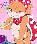  1girl blush bracelet circle claws fang furry g-sun jewelry koopalings mario_(series) necklace nintendo pink_background ring shell solo spikes square super_mario super_mario_bros. tail triangle wendy_o._koopa wendy_o_koopa wink x x_(letter) 