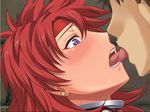  animated animated_gif armor_break blush cg gif headband kiss kissing purple_eyes queen&#039;s_blade queen's_blade red_hair risty tongue 