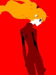  arms_at_sides bangs blue_eyes bodysuit cowboy_shot flat_color floating_hair from_behind gen headgear long_hair looking_at_viewer looking_back lowres neon_genesis_evangelion number orange_hair pilot_suit plugsuit profile red_bodysuit sideways_glance simple_background skinny solo souryuu_asuka_langley standing turtleneck white_background white_skin 