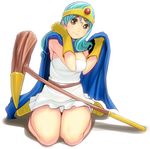  aqua_hair bad_id bad_pixiv_id cape dragon_quest dragon_quest_iii full_body gloves kneeling long_hair masao panties pantyshot sage_(dq3) smile solo staff underwear 