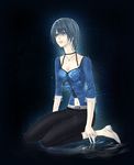  belt black_hair blue_eyes blush denim fatal_frame fatal_frame_3 jeans jewelry kurosawa_rei mole navel pants rain shoes solo yusa_tk74 