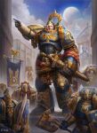  6+boys adeptus_astartes architecture armor armored_boots artist_name axe blonde_hair blue_eyes boots chenart12 closed_mouth dreadnought_(warhammer_40k) flag full_armor full_body full_moon gauntlets greco-roman_architecture helmet holding holding_axe holding_sheath holding_shield holding_sword holding_weapon imperium_of_man laurel_crown lips looking_at_viewer male_focus moon multiple_boys omega_symbol outdoors pauldrons pointing primarch red_eyes roboute_guilliman roman_numeral sheath shield short_hair shoulder_armor skull_ornament space_marine standing statue sword ultramarines warhammer_40k weapon 